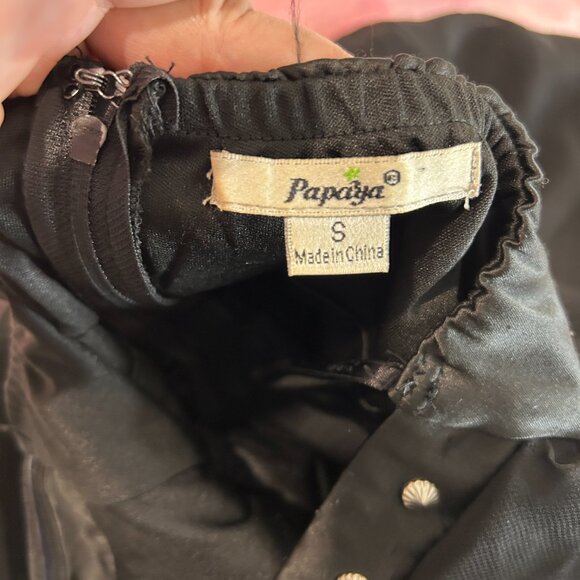 Vintage Papaya Black Strapless Mini Dress Sz S Studded Satin Bodice Goth Witchy‎ - Picture 6 of 6